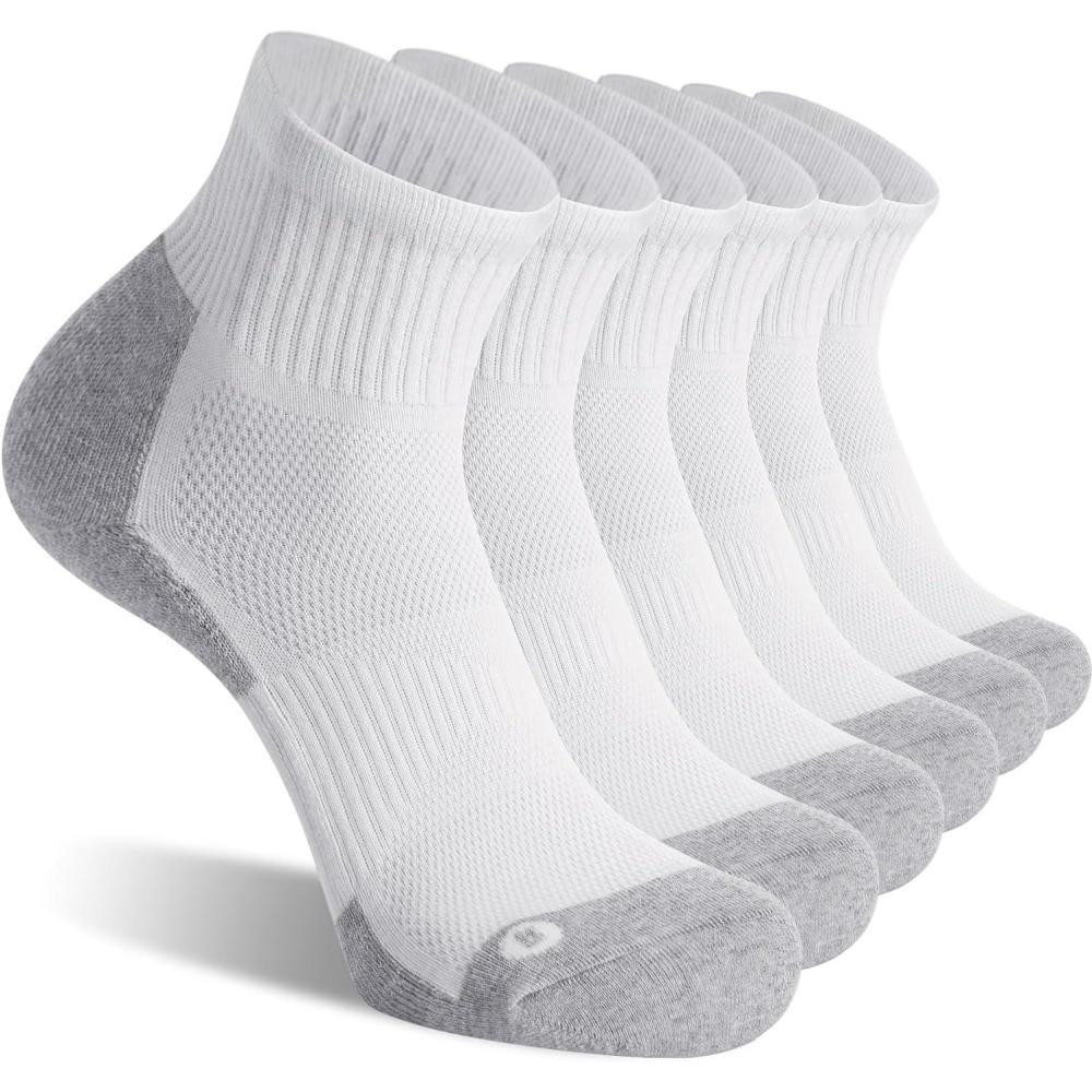 imageFITRELL 6 Pack Mens Athletic Ankle Socks Cushioned Sports Running Socks 799121215WhiteGrey