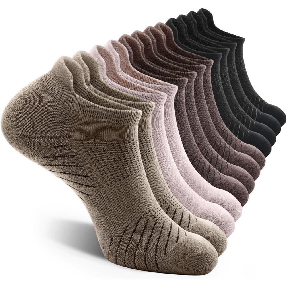 imageFITRELL 6 Pack Mens Athletic Running Ankle Socks Low Cut Cushioned Wicking AntiBlister Breathable Sport SocksAlmondkhakibrownblack
