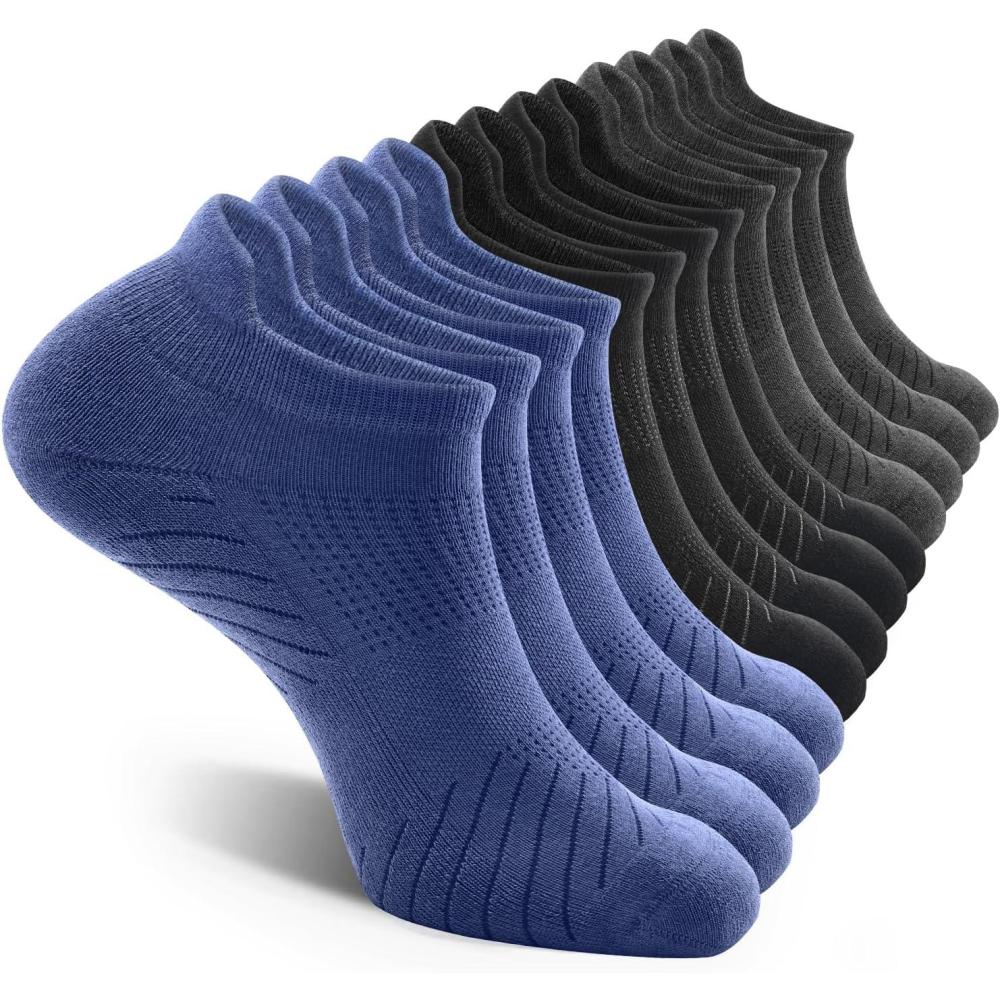 imageFITRELL 6 Pack Mens Athletic Running Ankle Socks Low Cut Cushioned Wicking AntiBlister Breathable Sport SocksBluegreyblack