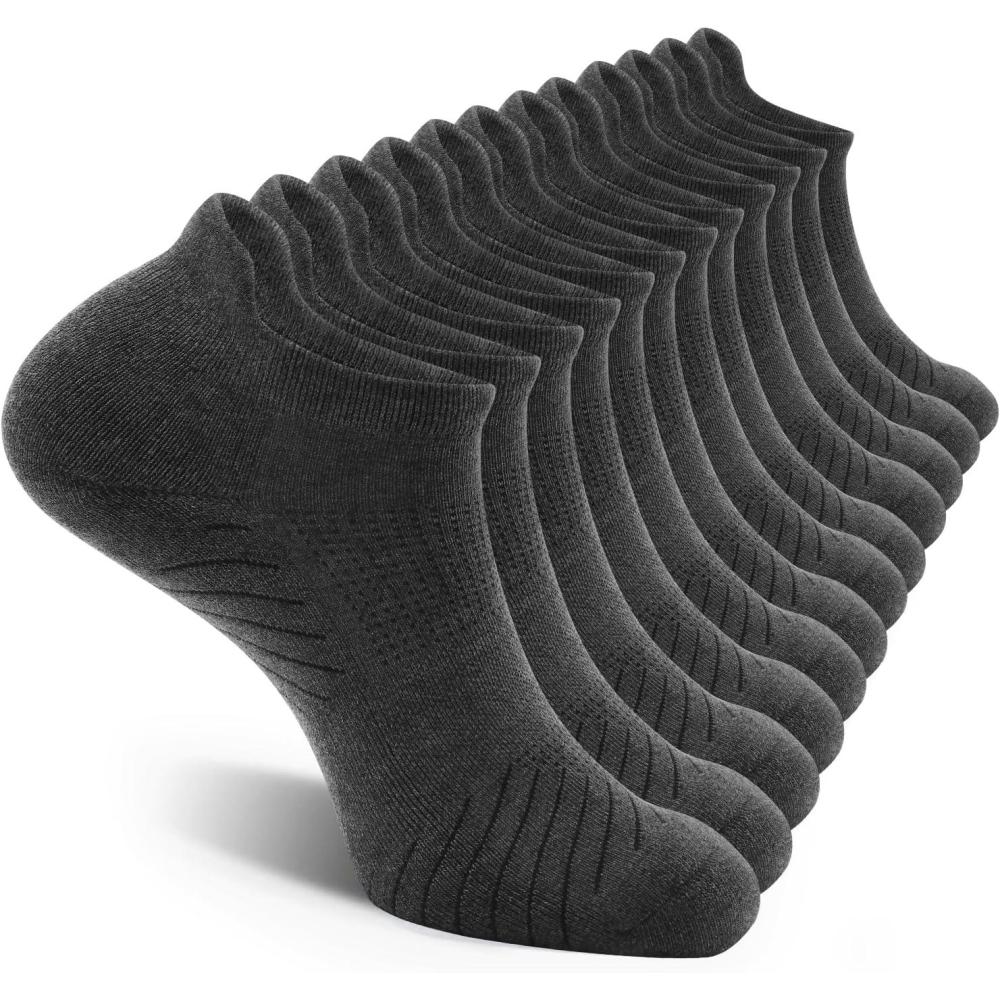 imageFITRELL 6 Pack Mens Athletic Running Ankle Socks Low Cut Cushioned Wicking AntiBlister Breathable Sport SocksDark Grey