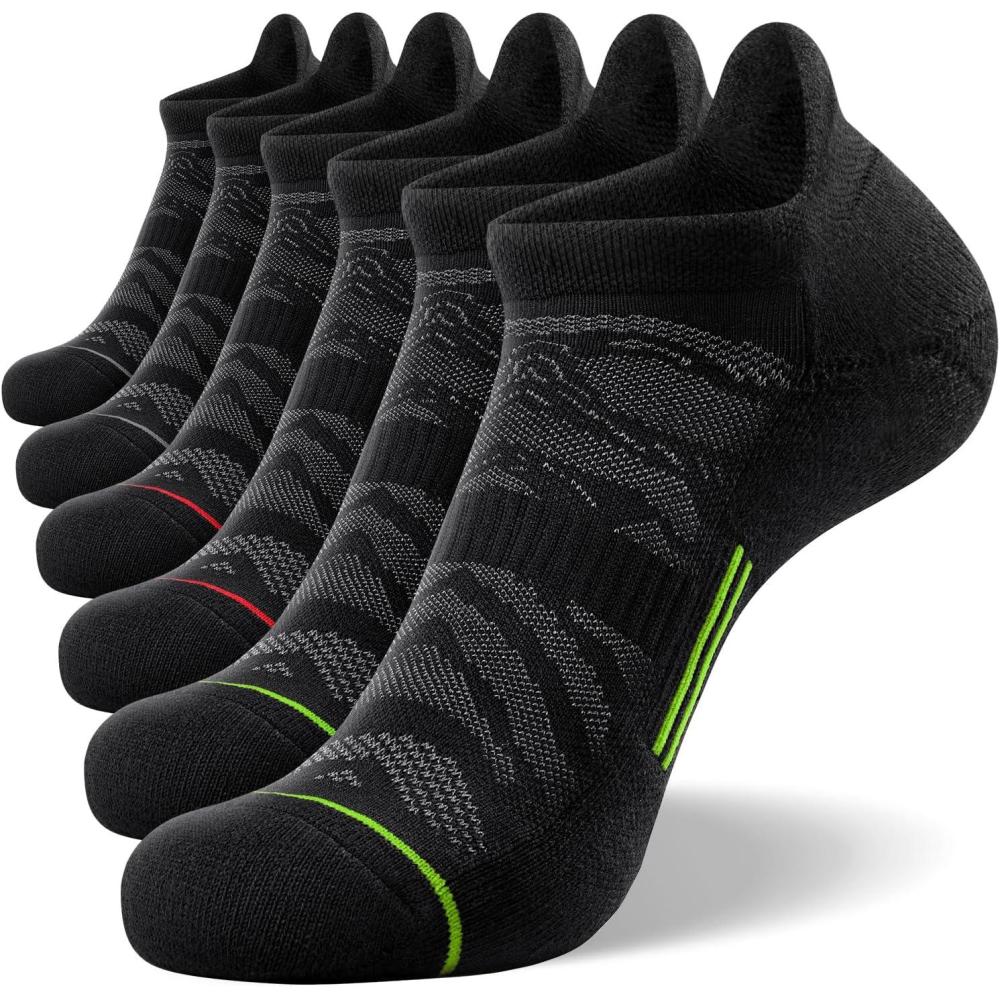 imageFITRELL Mens 6 Pack Ankle Running Socks Low Cut Cushioned Athletic Sports Socks 799121215Blackgraygreenred