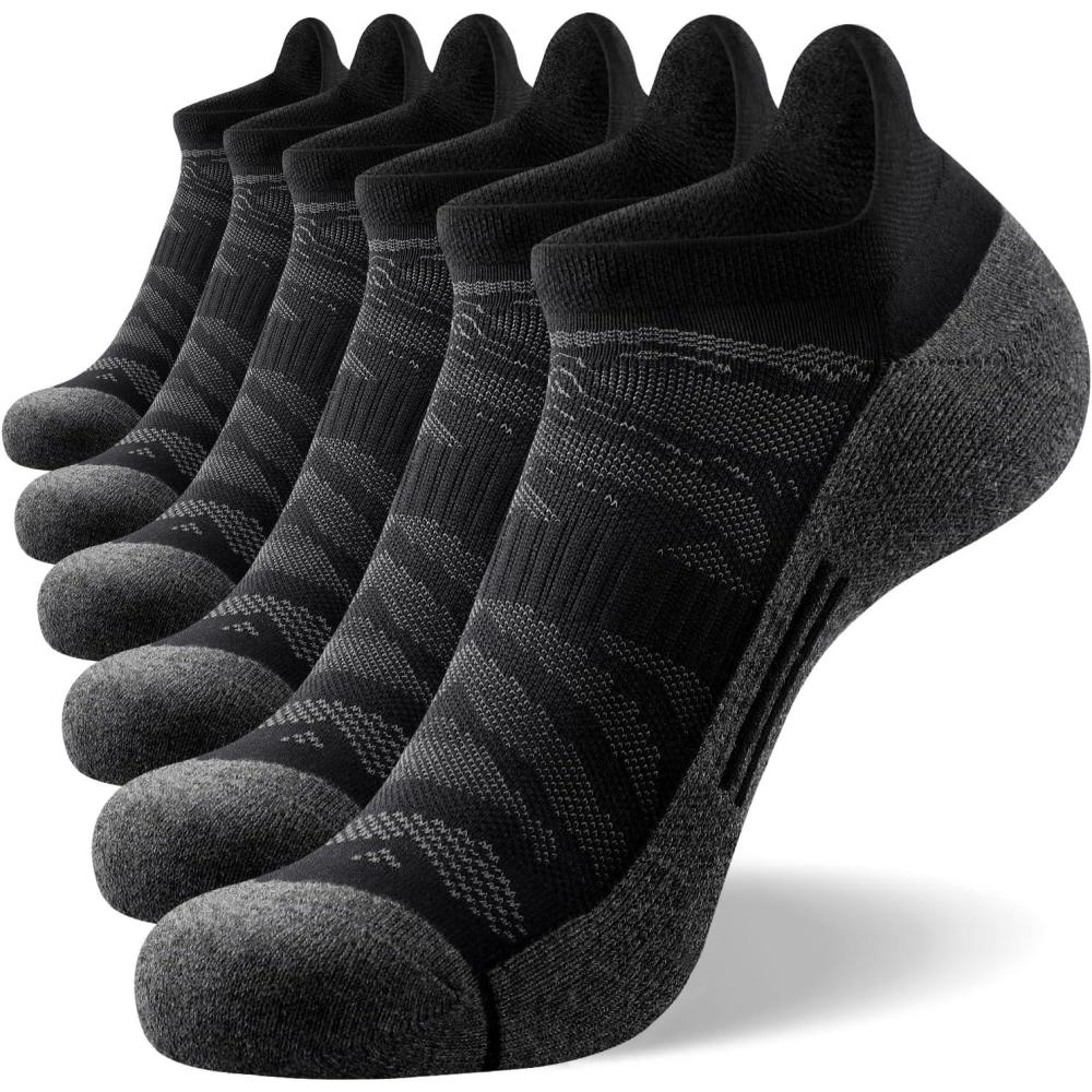 imageFITRELL Mens 6 Pack Ankle Running Socks Low Cut Cushioned Athletic Sports Socks 799121215New Black