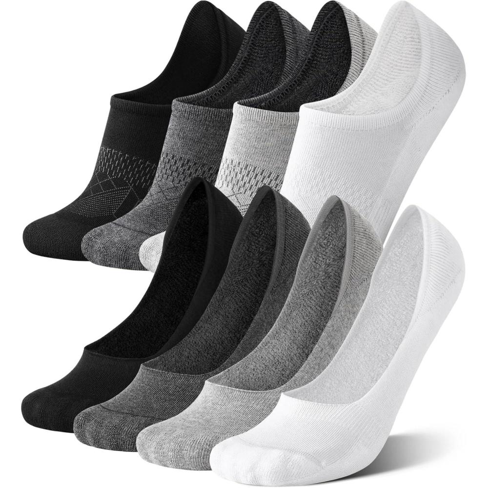 imageFITRELL No Show Socks Womens Cotton Cushioned Athletic Ankle Low Cut Invisible Non Slip Socks 58 Pairs8 Pairs Ankle  Low Blackwhitedark Greygrey