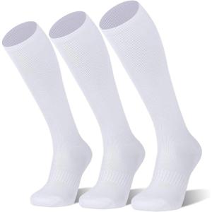 imageFITRELL 23 Pack Baseball Soccer Softball Socks for Kids Youth Men ampamp Women OvertheCalf Knee High Socks Multiple ColorsWhite 3 Pack