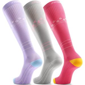imageFITRELL 3 Pairs Compression Socks for Women and Men 2030mmHgCirculation Support SocksGreylavenderpink
