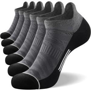 imageFITRELL 6 Pack Mens Ankle Running Socks Low Cut Cushioned Athletic Sports Socks 799121215New Grey Black