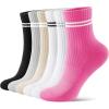 imageFITRELL Womens Crew Socks Ankle Athletic Cushioned Running Casual Socks for Women and Men 56 Pairs6 Pairs Striped Greyblackbeigeredgrey Whiteblack White
