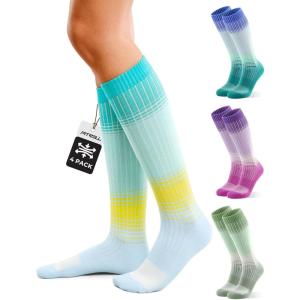 imageFITRELL 4 Pairs Compression Socks for Women amp Men 1520mmHg Circulation Support for Athletic Travel Daily WearBluegreendark Bluepurple