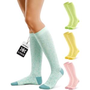 imageFITRELL 4 Pairs Compression Socks for Women amp Men 1520mmHg Circulation Support for Athletic Travel Daily WearGreenpinkyellowblue