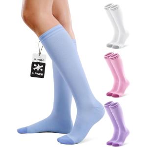 imageFITRELL 4 Pairs Compression Socks for Women amp Men 1520mmHg Circulation Support for Athletic Travel Daily WearPinkbluepurplewhite