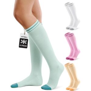 imageFITRELL 4 Pairs Compression Socks for Women amp Men 1520mmHg Circulation Support for Athletic Travel Daily WearPinklight Blueyellowwhite