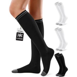 imageFITRELL 4 Pairs Compression Socks for Women amp Men 1520mmHg Circulation Support for Athletic Travel Daily WearWhite2black2