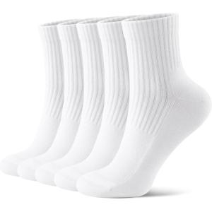 imageFITRELL Womens Crew Socks Ankle Athletic Cushioned Running Casual Socks for Women and Men 56 Pairs5 Pairs All White