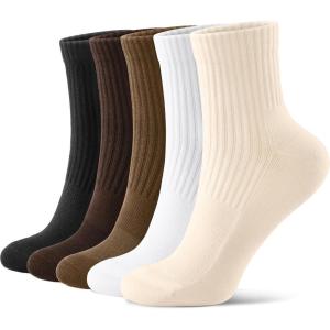 imageFITRELL Womens Crew Socks Ankle Athletic Cushioned Running Casual Socks for Women and Men 56 Pairs5 Pairs Beigewhiteblacklight Browndark Brown