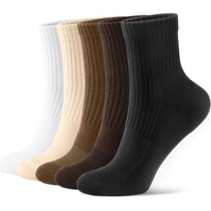 imageFITRELL Womens Crew Socks Ankle Athletic Cushioned Running Thick Casual Socks for Women and Men 56 Pairs5 Pairs Beigewhiteblacklight Browndark Brown
