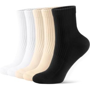 imageFITRELL Womens Crew Socks Ankle Athletic Cushioned Running Thick Casual Socks for Women and Men 56 Pairs5 Pairs Black1beige2white2