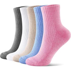 imageFITRELL Womens Crew Socks Ankle Athletic Cushioned Running Thick Casual Socks for Women and Men 56 Pairs5 Pairs Blend Blackbeigepinkbluewhite