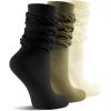 imageFITRELL Slouch Crew Socks for Women Presewn Slouch Look Soft Cotton Mid Calf Retro Cute Socks 3 Pairs Cant StraightenBlackbeigeolive Green