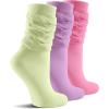 imageFITRELL Slouch Crew Socks for Women Presewn Slouch Look Soft Cotton Mid Calf Retro Cute Socks 3 Pairs Cant StraightenHot Pinkpurplelight Green