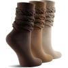 imageFITRELL Slouch Crew Socks for Women Presewn Slouch Look Soft Cotton Mid Calf Retro Cute Socks 3 Pairs Cant StraightenKhakilight Browndark Brown