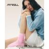 imageFITRELL Slouch Crew Socks for Women Presewn Slouch Look Soft Cotton Mid Calf Retro Cute Socks 3 Pairs Cant StraightenLight Pinklight Blueteal