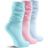imageFITRELL Slouch Crew Socks for Women Presewn Slouch Look Soft Cotton Mid Calf Retro Cute Socks 3 Pairs Cant StraightenLight Pinklight Blueteal