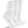 imageFITRELL Slouch Crew Socks for Women Presewn Slouch Look Soft Cotton Mid Calf Retro Cute Socks 3 Pairs Cant StraightenWhite