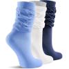 imageFITRELL Slouch Crew Socks for Women Presewn Slouch Look Soft Cotton Mid Calf Retro Cute Socks 3 Pairs Cant StraightenWhite Greynavyroyal Blue