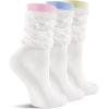 imageFITRELL Slouch Crew Socks for Women Presewn Slouch Look Soft Cotton Mid Calf Retro Cute Socks 3 Pairs Cant StraightenWhite Pinkwhite Bluewhite Green
