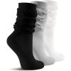 imageFITRELL Slouch Crew Socks for Women Presewn Slouch Look Soft Cotton Mid Calf Retro Cute Socks 3 Pairs Cant StraightenWhitegreyblack