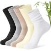 imageFITRELL Womens Soft Bamboo Rayon Dress Socks Thin Breathable Calf Crew Scrunch Socks for Casual Trouser 5 PairsBlackGreyKhakiCreamWhite
