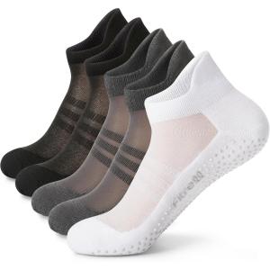 imageFITRELL Pilates Socks for Women Ankle Yoga Non Slip Grip Socks for Barre Hospital Gym 5 PairsGrey2black2white