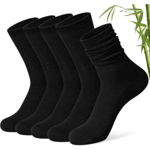 imageFITRELL Womens Soft Bamboo Rayon Dress Socks Thin Breathable Calf Crew Scrunch Socks for Casual Trouser 5 PairsBlack5
