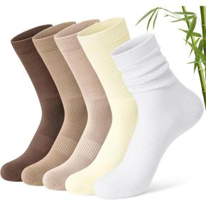 imageFITRELL Womens Soft Bamboo Rayon Dress Socks Thin Breathable Calf Crew Scrunch Socks for Casual Trouser 5 PairsBrownDark BrownKhakiCreamWhite