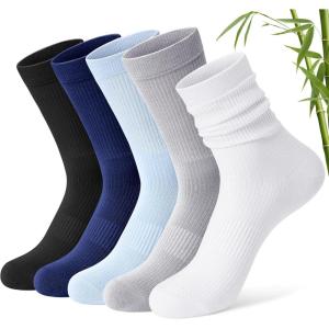 imageFITRELL Womens Soft Bamboo Rayon Dress Socks Thin Breathable Calf Crew Scrunch Socks for Casual Trouser 5 PairsDark BlueBlackLight BlueGreyWhite