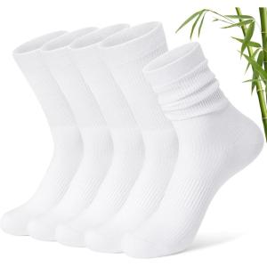 imageFITRELL Womens Soft Bamboo Rayon Dress Socks Thin Breathable Calf Crew Scrunch Socks for Casual Trouser 5 PairsWhite5