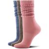 imageFITRELL Slouch Socks for Women 3 Pairs Soft Cotton Knee High Scrunch Tube Boot SocksPinkbluebrown