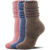 imageFITRELL Slouch Socks for Women 3 Pairs Soft Cotton Knee High Scrunch Tube Boot SocksPinkbluebrown