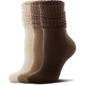 imageFITRELL Slouch Socks for Women 3 Pairs Soft Cotton Knee High Scrunch Tube Boot SocksDark Brownkhakilight Brown