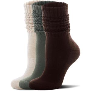 imageFITRELL Slouch Socks for Women 3 Pairs Soft Cotton Knee High Scrunch Tube Boot SocksOlive Greendark Brownkhaki