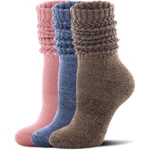 imageFITRELL Slouch Socks for Women 3 Pairs Soft Cotton Knee High Scrunch Tube Boot SocksPinkbluebrown